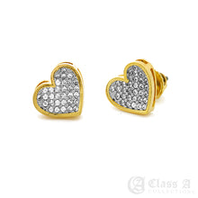 Load image into Gallery viewer, 14K GD PT Iced Heart Stud Hip Hop Hypoallergenic Screwback Earrings - BE022