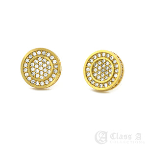 14K GD PT Iced Double Circle Hip Hop Hypoallergenic Screwback Earrings - BE028
