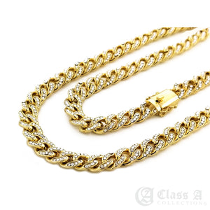 14K GD PT Lab-Diamond Iced 8mm Miami Cuban Link Chain Hip Hop Necklace - CH3108