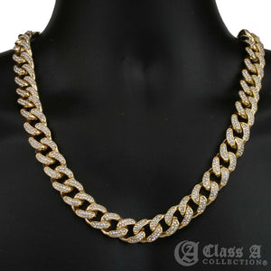 14K GD PT Lab-Diamond Iced 15mm Miami Cuban Link Chain Hip Hop Necklace - CH3110