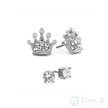 Load image into Gallery viewer, 14K GD PT Iced Crown &amp; 5mm CZ Stud Hypoallergenic Earrings Combo - ER6347