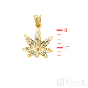 14K GD PT Iced Mini Weed Marijuana Pot Leaf Pendant with Rope Chain Hip Hop Rappers Necklace - HC3000