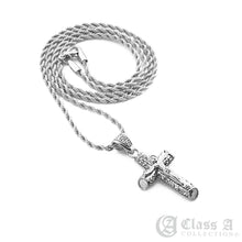 Load image into Gallery viewer, 14K GD PT Iced Mini Jesus on Bamboo Cross Pendant with Rope Chain Hip Hop Rappers Necklace - HC3008