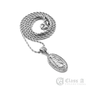 14K GD PT Iced Mini Lady of Guadalupe Pendant with Rope Chain Hip Hop Rappers Necklace - HC3009