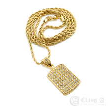 Load image into Gallery viewer, 14K GD PT Iced Mini Dog Tag Pendant with Rope Chain Hip Hop Rappers Necklace - HC3012