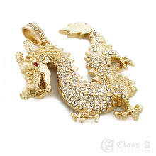 Load image into Gallery viewer, 14K GD PT XL Iced Ruby Eyed Golden Dragon Pendant with Cuban Chain Hip Hop Necklace - KC2048
