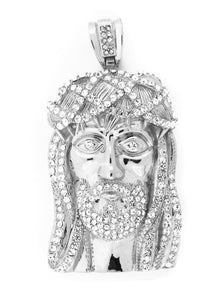 Iced Native Indian Chief Pendant with Rope Chain Necklace - KC3015