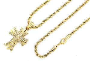 Iced Chrome Cross Pendant with Rope Chain - KC7015