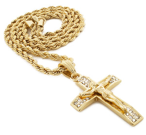 Iced Urban Crucifixion Cross Pendant with Rope Chain - KC7028