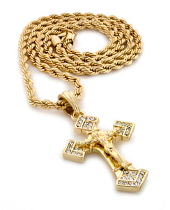 Iced Acuminated Crucifixion Cross Pendant with Rope Chain - KC7034