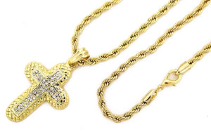 Iced Pineapple Cross Pendant with Rope Chain - KC7049