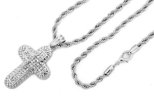 Iced Pineapple Cross Pendant with Rope Chain - KC7049