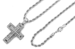 Iced Bona Fide Cross Pendant with Rope Chain - KC7110
