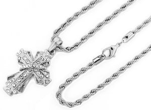 Iced Majestic Cross Pendant with Rope Chain - KC7122