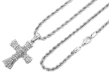 Load image into Gallery viewer, Iced Slim Dagger Cross Pendant with Rope Chain - KC7125