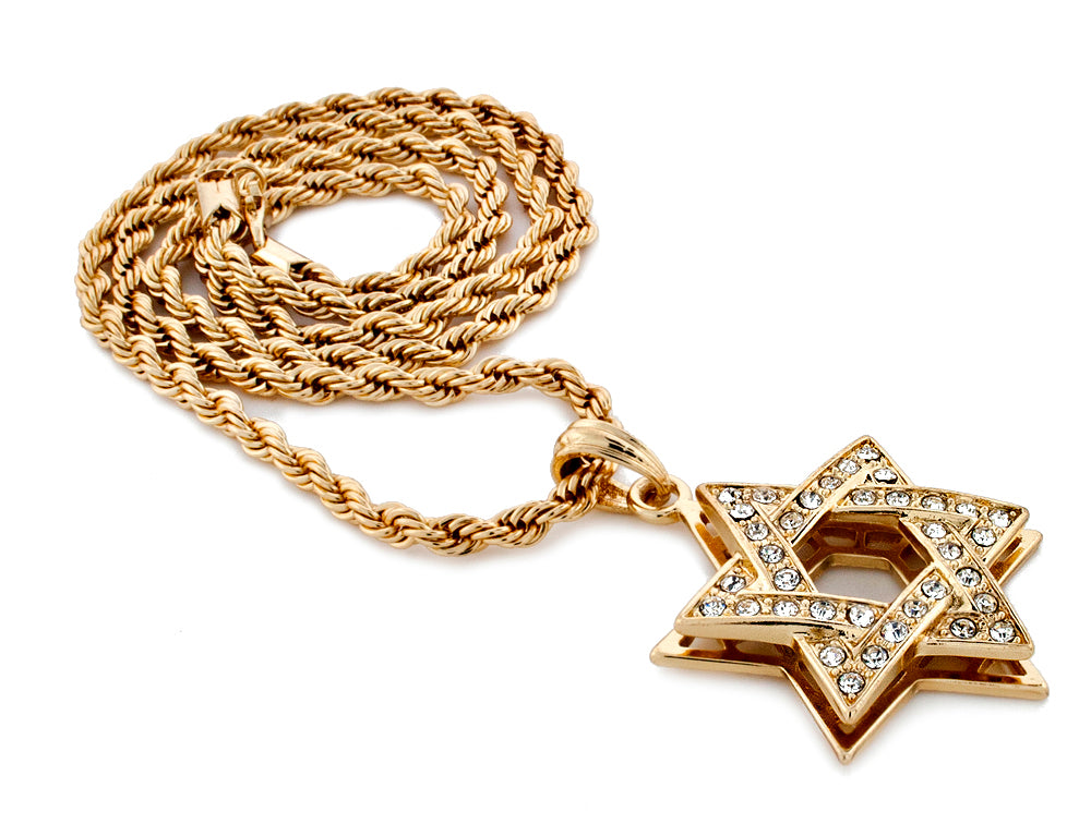 Iced Star of David Pendant with Rope Chain - KC7131