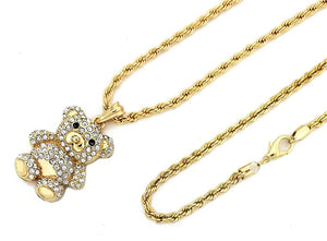 Iced Out Teddy Bear Pendant with Rope Chain - KC7147