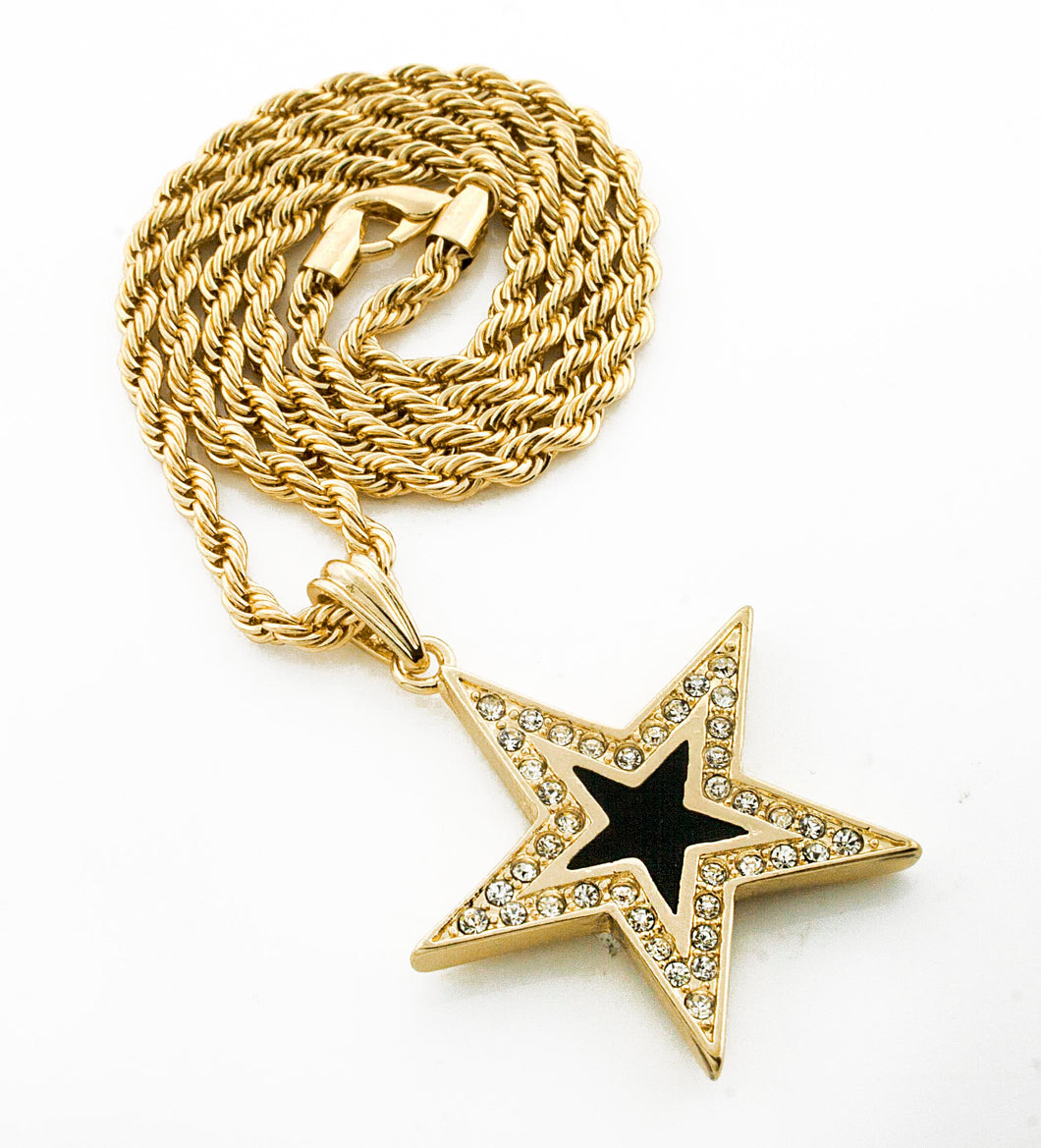 Iced Dark Star Pendant with Rope Chain - KC7148BLK