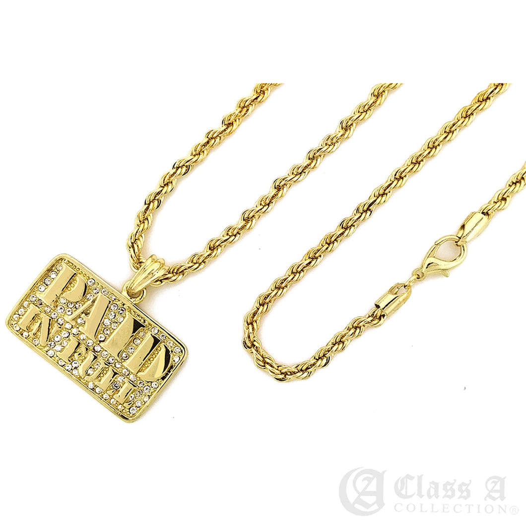 14K GD PT Iced Paid in Full Pendant with Rope Chain Hip Hop Necklace - KC7515