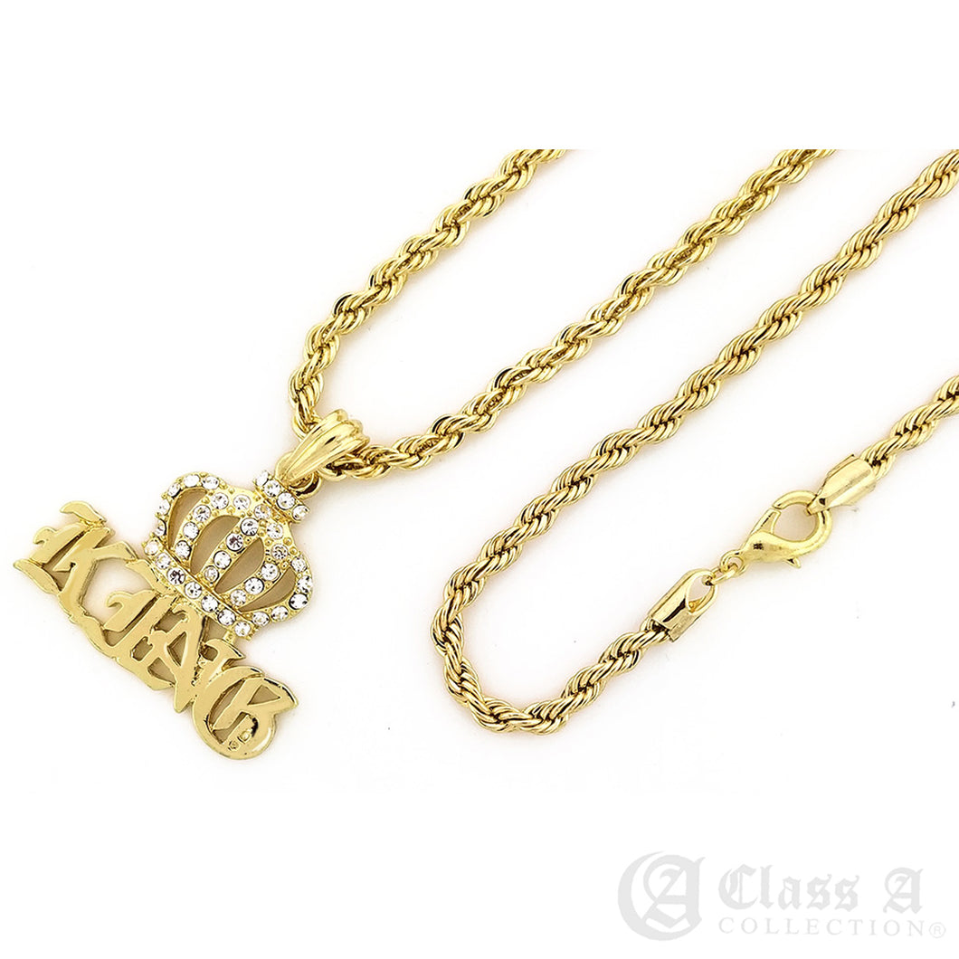 Iced Crowned KING Pendant with Rope Chain - KC7522