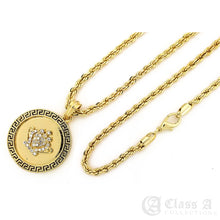 Load image into Gallery viewer, Greek Key Pendant ft. Iced Crown with Rope Chain - KC7530
