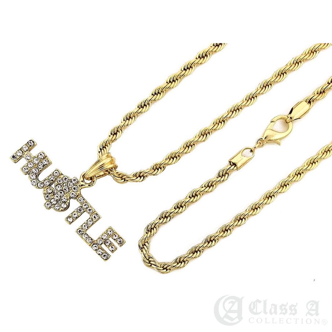 Iced HU$TLE Pendant with Rope Chain - KC7540