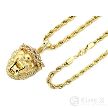 Load image into Gallery viewer, 14K GD PT Lab Diamond Iced Roaring Lion Pendant with Rope Chain Hip Hop Necklace - KC8009