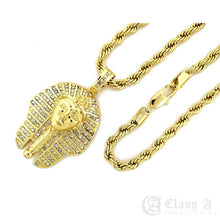 Load image into Gallery viewer, 14K GD PT Lab Diamond Iced Egypt Pharaoh Pendant with Rope Chain Hip Hop Necklace - KC8027