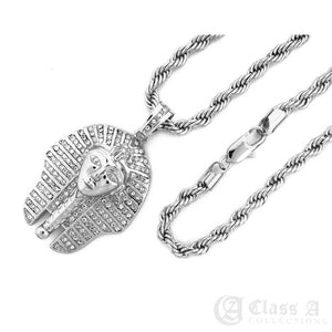 14K GD PT Lab Diamond Iced Egypt Pharaoh Pendant with Rope Chain Hip Hop Necklace - KC8027
