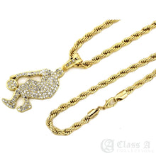 Load image into Gallery viewer, 14K GD PT Iced Legend Basketball Player Pendant with Rope Chain Hip Hop Necklace - KC8030