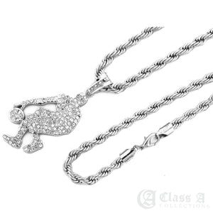 14K GD PT Iced Legend Basketball Player Pendant with Rope Chain Hip Hop Necklace - KC8030