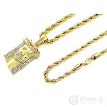 Load image into Gallery viewer, 14K GD PT Iced Double Diamond Crown on Jesus Pendant with Rope Chain Necklace - KC8031
