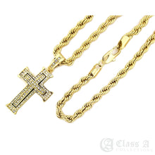 Load image into Gallery viewer, Double Diamond Iced Cross Pendant with Rope Chain Necklace - KC8032