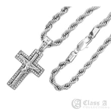 Load image into Gallery viewer, Jesus on the Double Diamond Iced Cross Pendant with Rope Chain Necklace - KC8033