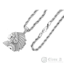 Load image into Gallery viewer, Iced Native Indian Chief Pendant with Rope Chain Necklace - KC8034