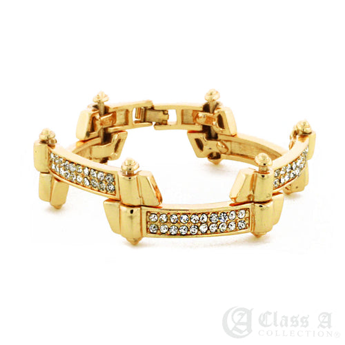 Men's 18K GD PT Iced Lab-Diamond Zig Zag Hip Hop Fashion Bracelet - KDB508